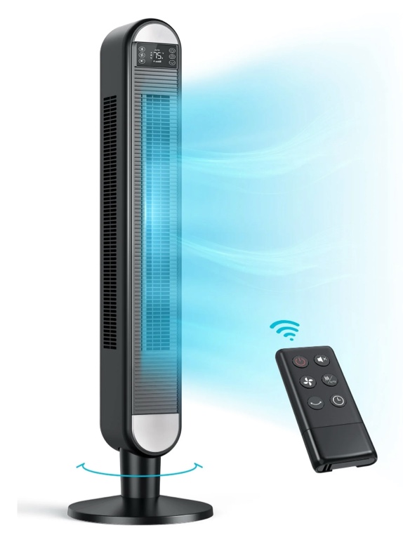 Dreo Tower Fan for Home, 42" Standing Fan with Remote, 90° Oscillating Fan for Indoors, 34dB Quiet Bedroom Fans, 6 Speeds, 4 Modes, 12H Timer, Bladeless Fan with LED Display, 26 ft/s High Velocity