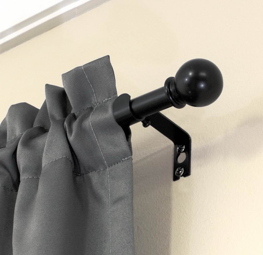 Mainstays 5/8  Black Ball Single Curtain Rod Set  48-84   Black