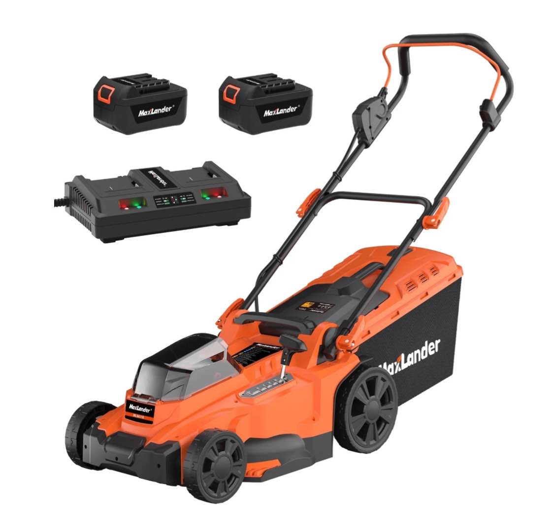 Maxlander Cordless Electric Lawn Mower 15-Inch Cutting Width, (1) 4.0Ah Batteries & Charger Included, 2-in-1 Mulching & Bagging, 6-Position Height Adjustment