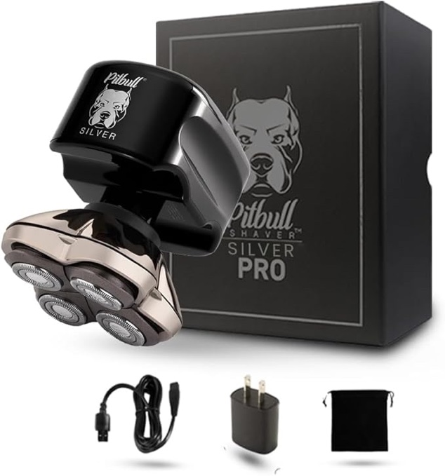 skull shaver pitbull silver pro: electric head shaver for men wet & dry bald head shaver with ergonomic design - perfect grooming kit & gift for men