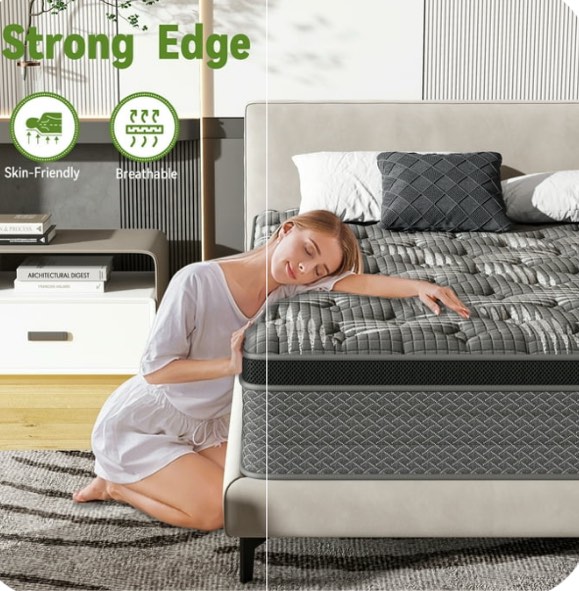Nisien Black 10 inch Queen Mattress, Cooling Gel Memory Foam Hybrid Mattress in a box, Queen, Medium,Euro Top