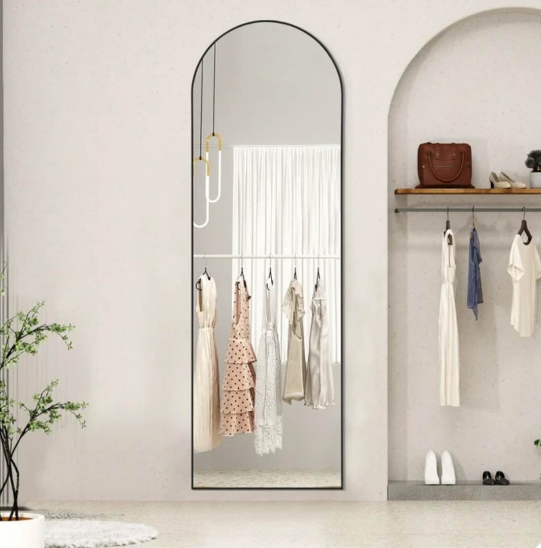 EDX Arched Full Length Mirror 64"x21" Full Body Mirror Rectangle Free Standing Wall Mounted Leaning Hanging Floor Mirrors, Black