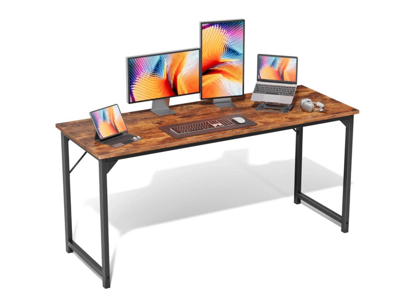 EDX Adult Collection Modern Simple Sturdy with Storage Bag and Iron Hook Desk, Rustic Brown