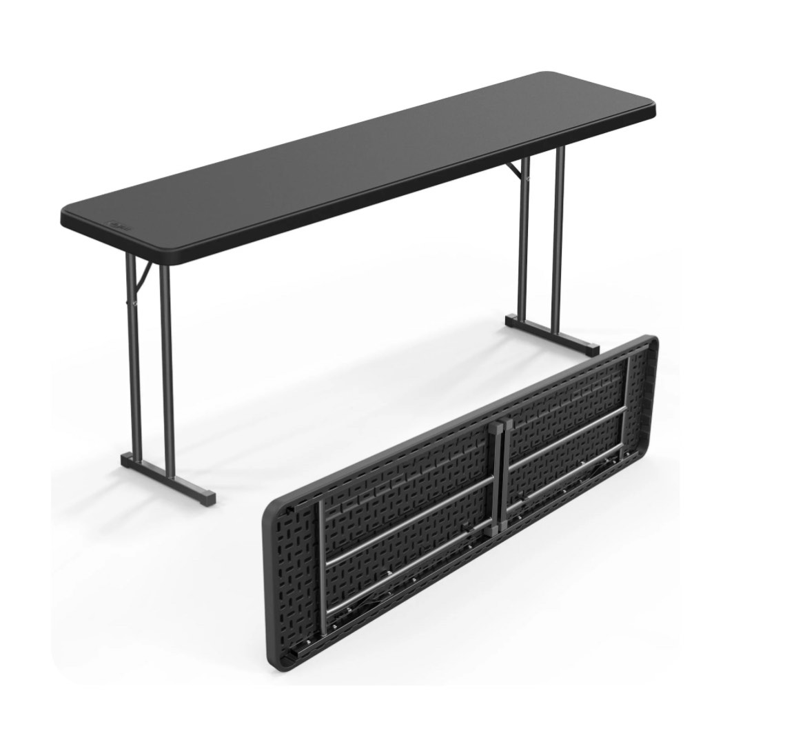 Ktaxon 6Ft Folding Narrow Table, Plastics Portable Long Table with Carrying Handle for Indoor Outdoor Patio Porch Garden, Black