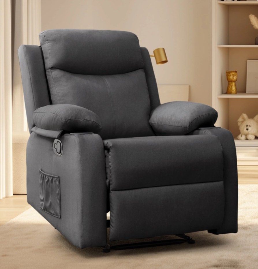 korser manual small recliner chair with fixed base for small spaces linen fabric for living room,dark grey