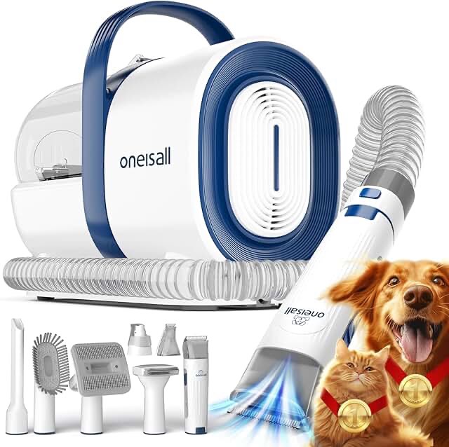 oneisall dog hair vacuum & dog grooming kit, pet grooming vacuum with pet clipper nail grinder, 1.5l dust cup dog brush vacuum with 7 pet grooming tools for shedding pet hair, home cleaning