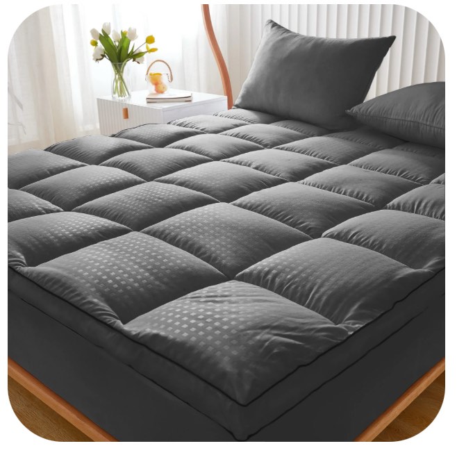JUSTLET Extra Thick Queen Mattress Topper, Cooling Mattress Pad Cover, 2" Mattress Topper with 8-21 Inch Deep Pocket Soft Comfortable Breathable, Gray