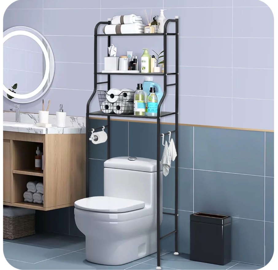 HONEIER Over the Toilet Storage Rack, 3 Tier Bathroom Space Saver, Bathroom Corner Stand Storage Organizer Accessories Bathroom Towel Shelf 22"W Black