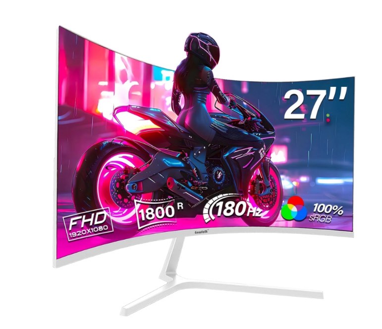 Gawfolk 27 Inch Curved Gaming Monitor, FHD 1080P, 180Hz, 1800R Curvature, Frameless, White