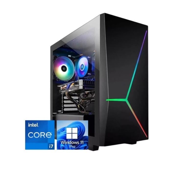 Foxtec Gaming Desktop Computer, Intel Core i7 up to 3.9GHz, 16GB RAM, 512GB SSD, 4x RGB Fan, Fast Wifi, Windows 11 Pro