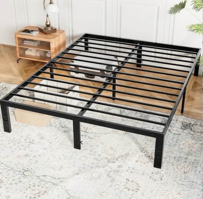 CONCETTA 14" King Bed Frame, Heavy Duty Metal Bed Frame with Underbed Storage, No Box Spring Required