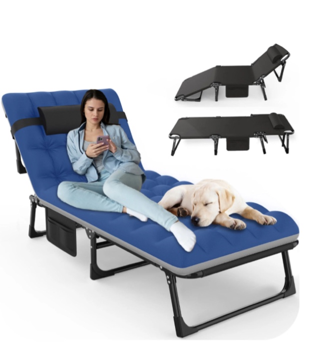 GVDV Portable Folding Camping Cot  Multi-Position  Folding Chaise Lounge Chair, Oversized Folding Bed Sleep Cot for Outdoor, Home, Office