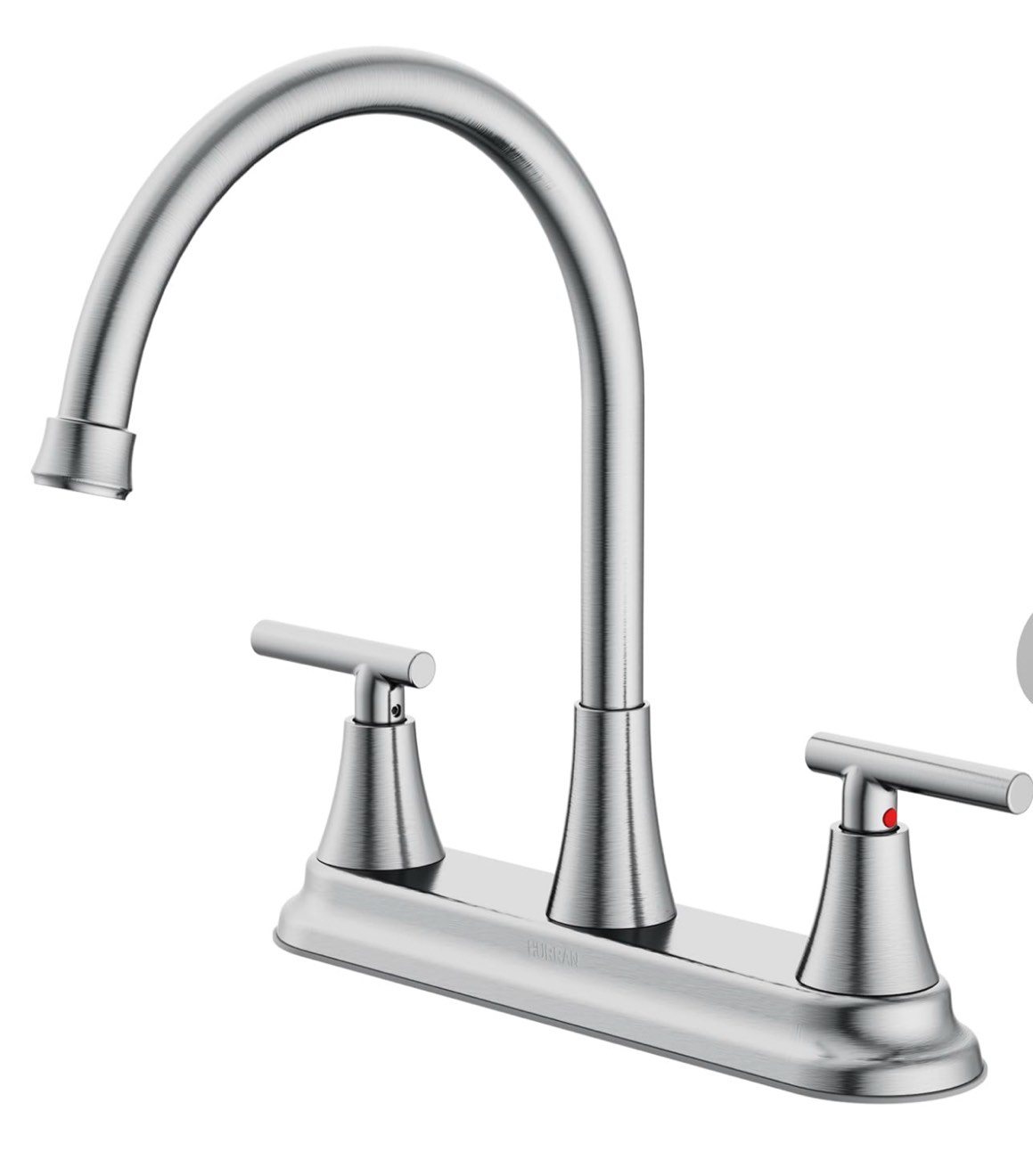 HURRAN 2-Handle Kitchen Faucet 8 Inch High Arch Stainless Steel 360°Rotating Kitchen Sink Faucet, 4 Hole Faucet for Kitchen Bar Rv Camper, Nickel