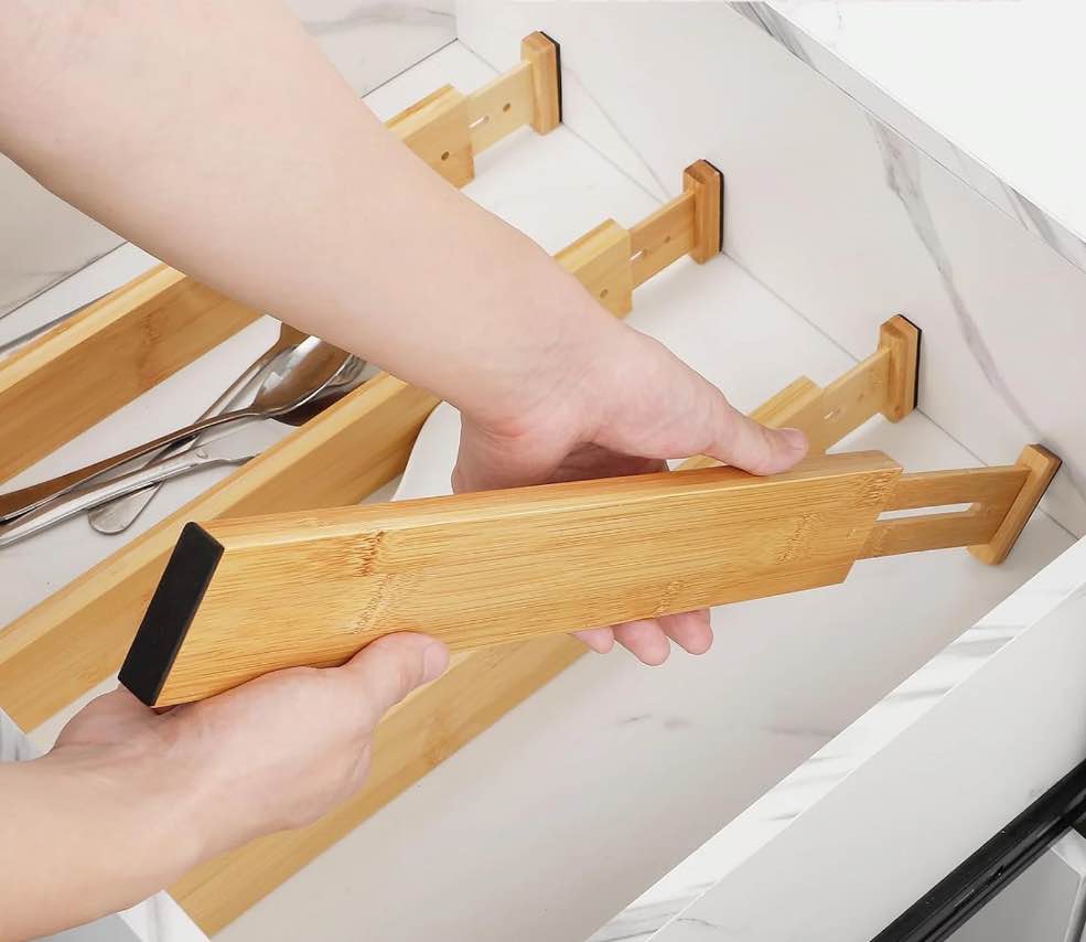 FAKYFJ Bamboo Drawer Dividers, Adjustable Drawer Divider for Clothes, Kitchen, Dresser, Bedroom, Bathroom and Office, 6-Pack (Natural, 12-17 IN)