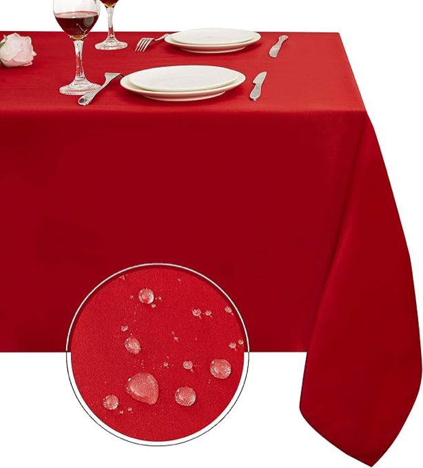 obstal 210gsm rectangle table cloth - heavy duty water resistance microfiber tablecloth, decorative fabric table cover for outdoor and indoor use (black,60x144 inch) 144" x 60" (rectangular) color red