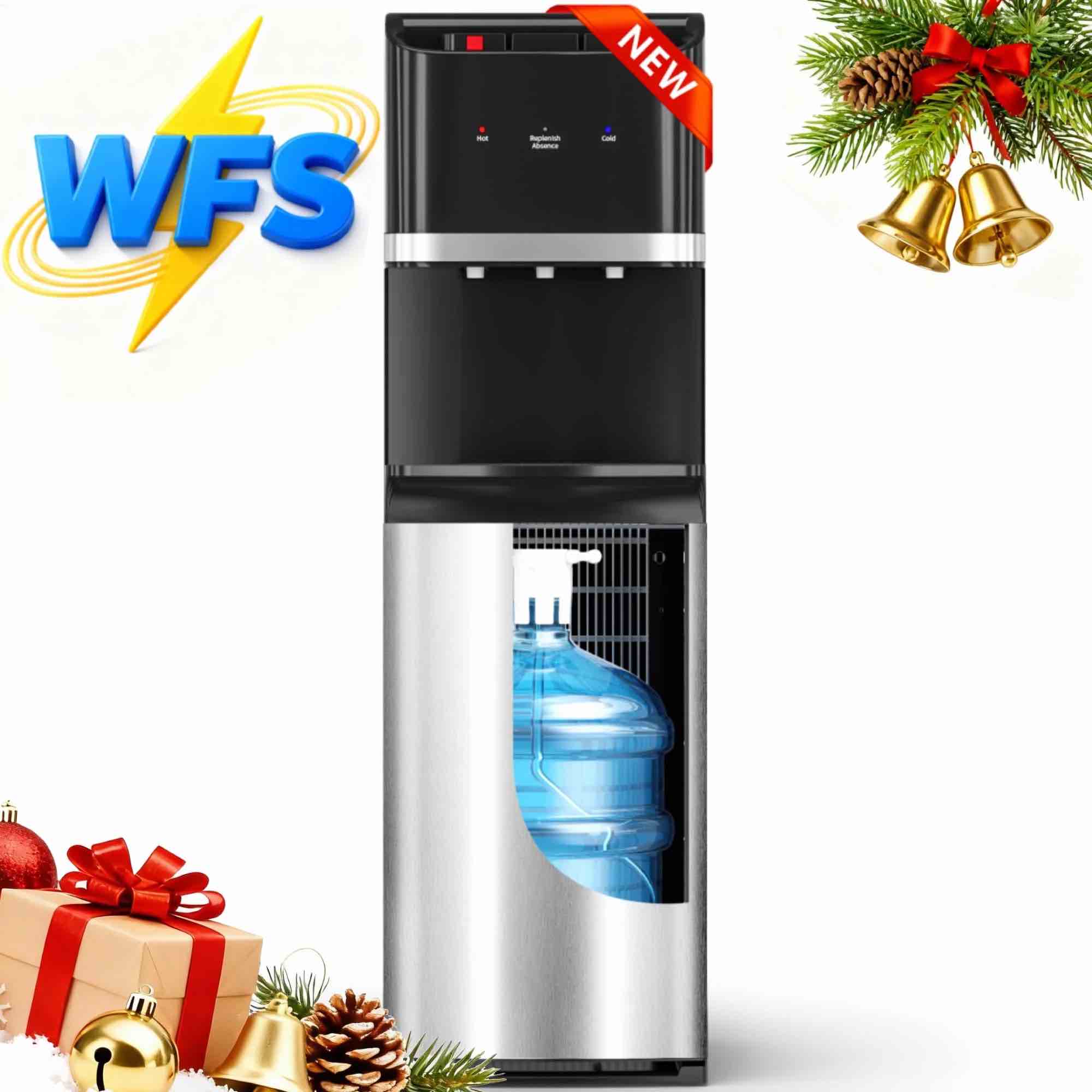 Patiosunny Bottom Loading 304 Stainless Steel Water Cooler Dispenser for 5 Gallon Bottles, Water Cooler with 3 Temperature Settings - Hot, Cold & Room Water, Ideal Design for Home & Office