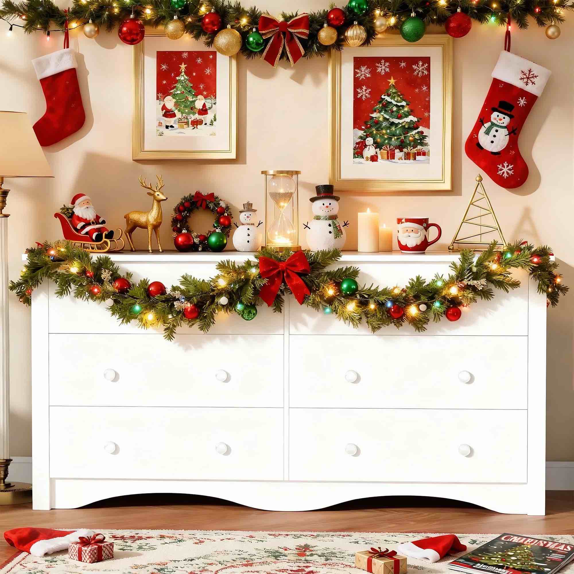 Homall 6 Drawer Double Dresser Equipped with an Anti-Toppling Device, Modern Wood Chest of Drawer for Living Room Bedroom,White