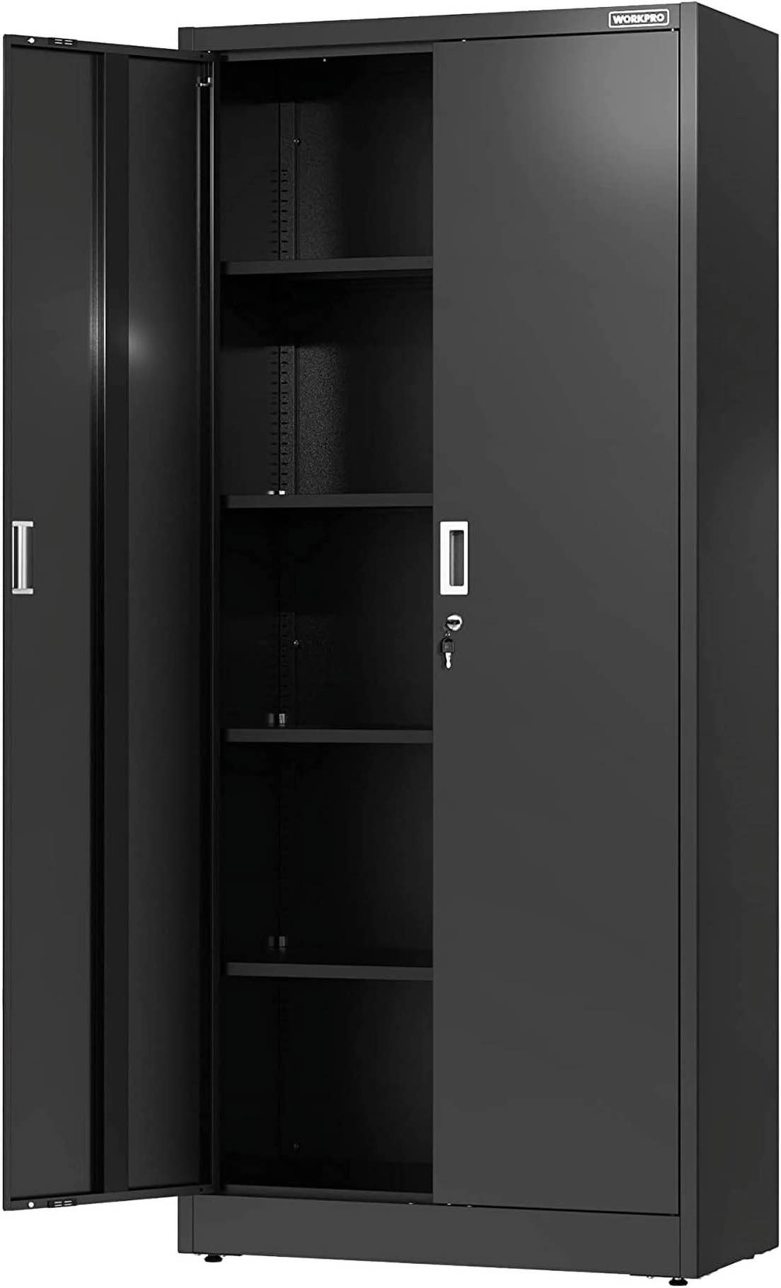 WORKPRO Metal Garage Storage Cabinet with Locking Doors and Adjustable Shelves,71 inches Tall Storage Cabinet for Tools, Office, Home, Shops (Black), Solid Packe
