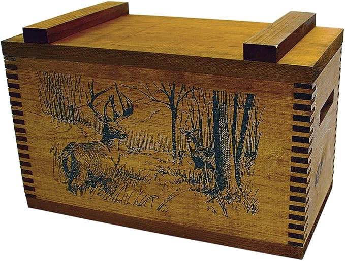 Evans Sports Deer Wood Ammo Storage Box Finger-Joint Construction  1 Each  Size 14 1/2  x 9  x 10 1/8