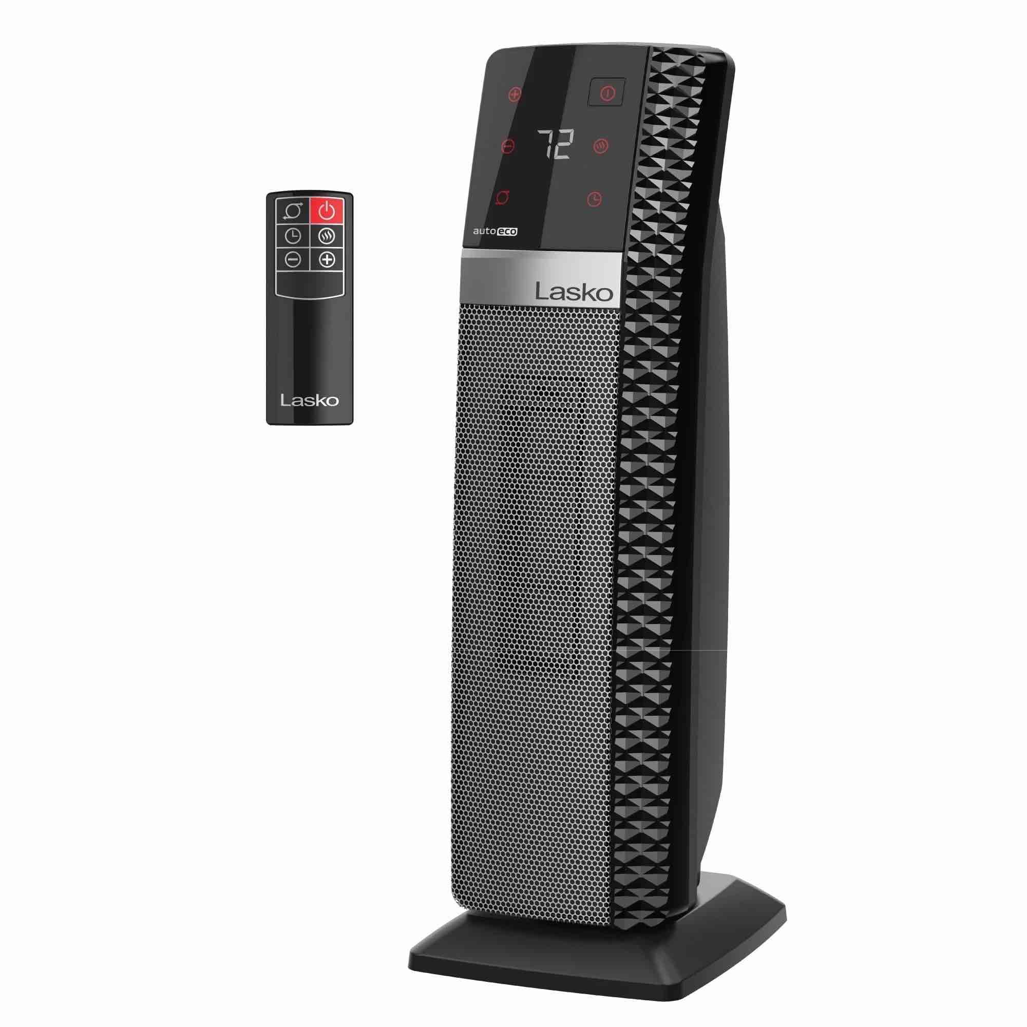 Lasko 22” Elite Collection Ceramic Tower Space Heater with Timer, Remote, CT22445, Black