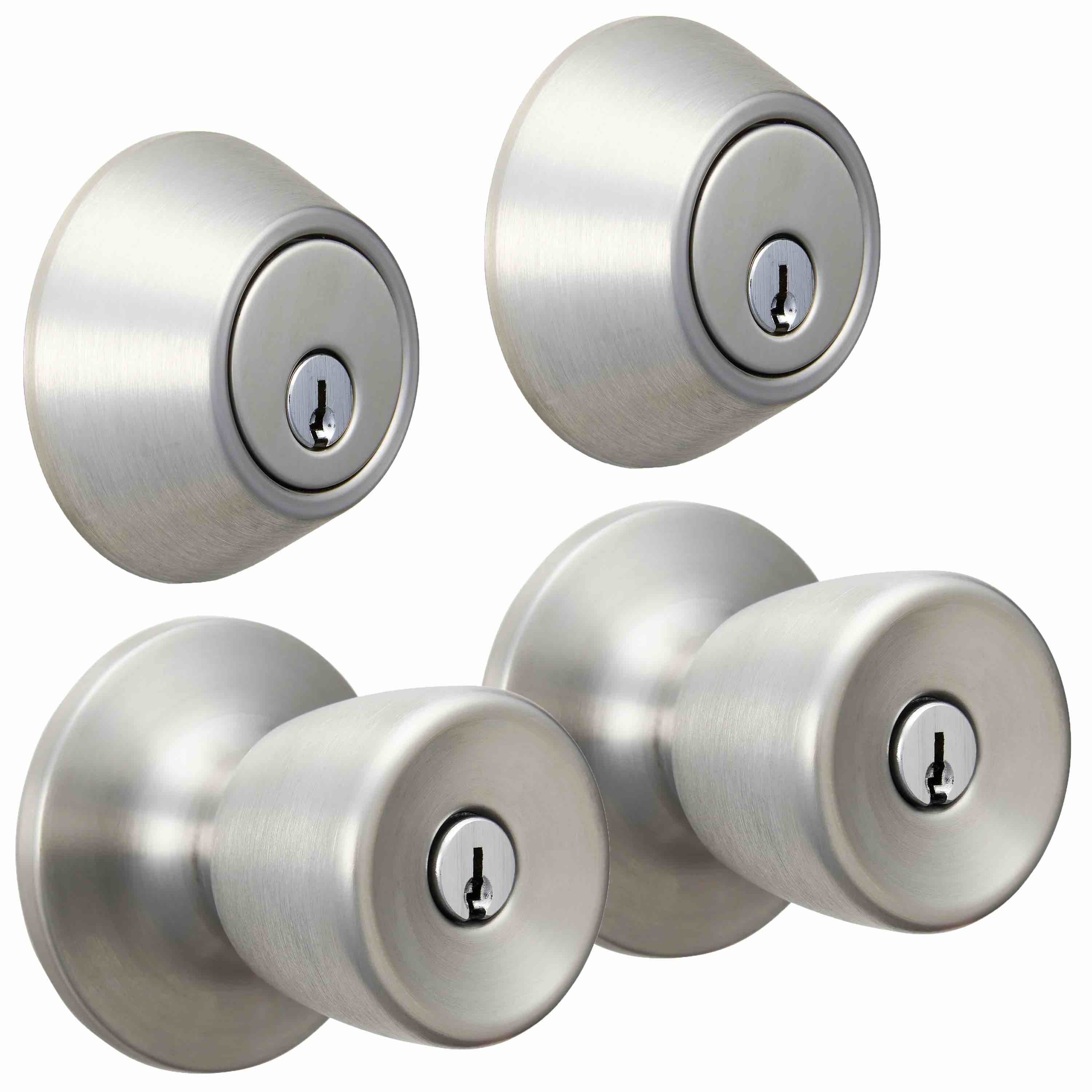 Hyper Tough Keyed Entry Tulip Style Doorknob and Deadbolt Double Combo pack, Stainless Steel Finish