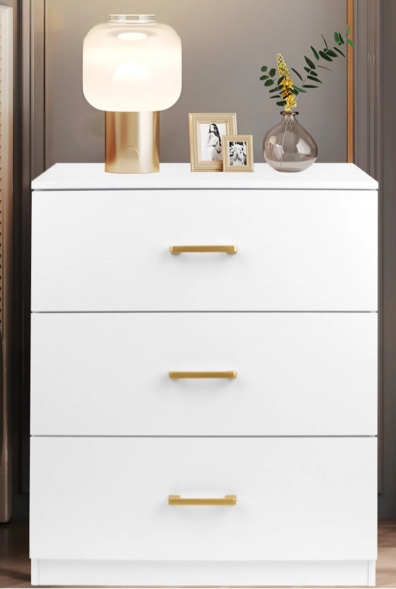 UHOMEPRO Nightstand, Modern 3 Drawer Nightstand, White Nightstand with Gold Handle, Wooden Bedside Storage Cabinet Unit for Bedroom/Small Space
