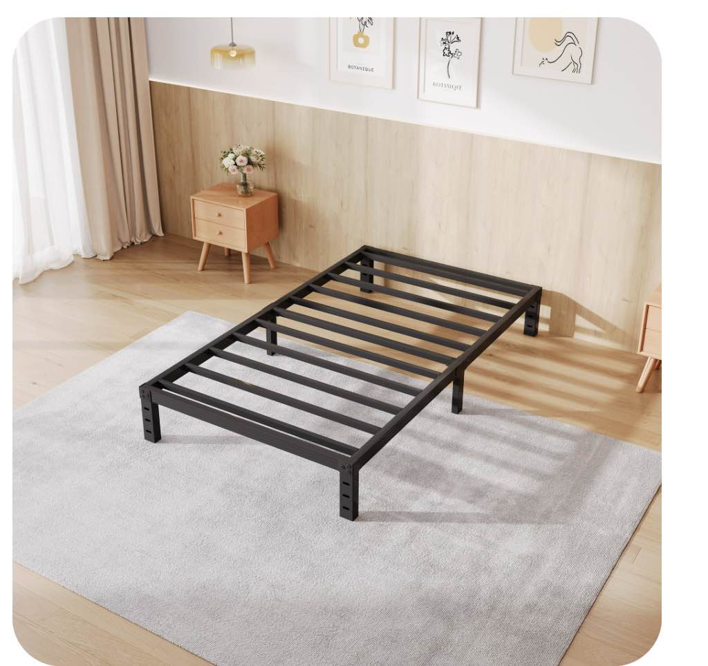 COMASACH 12 inch Twin Bed Frame, Easy Assembly, Heavy Duty Metal Platform, Noise Free, Black