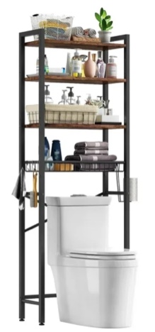 Biemlerfn Over The Toilet Storage Shelf, 4-Tier Wooden Bathroom Organizer Adjustable Saver Space Rack with Toilet Paper Holder, Vintage Brown