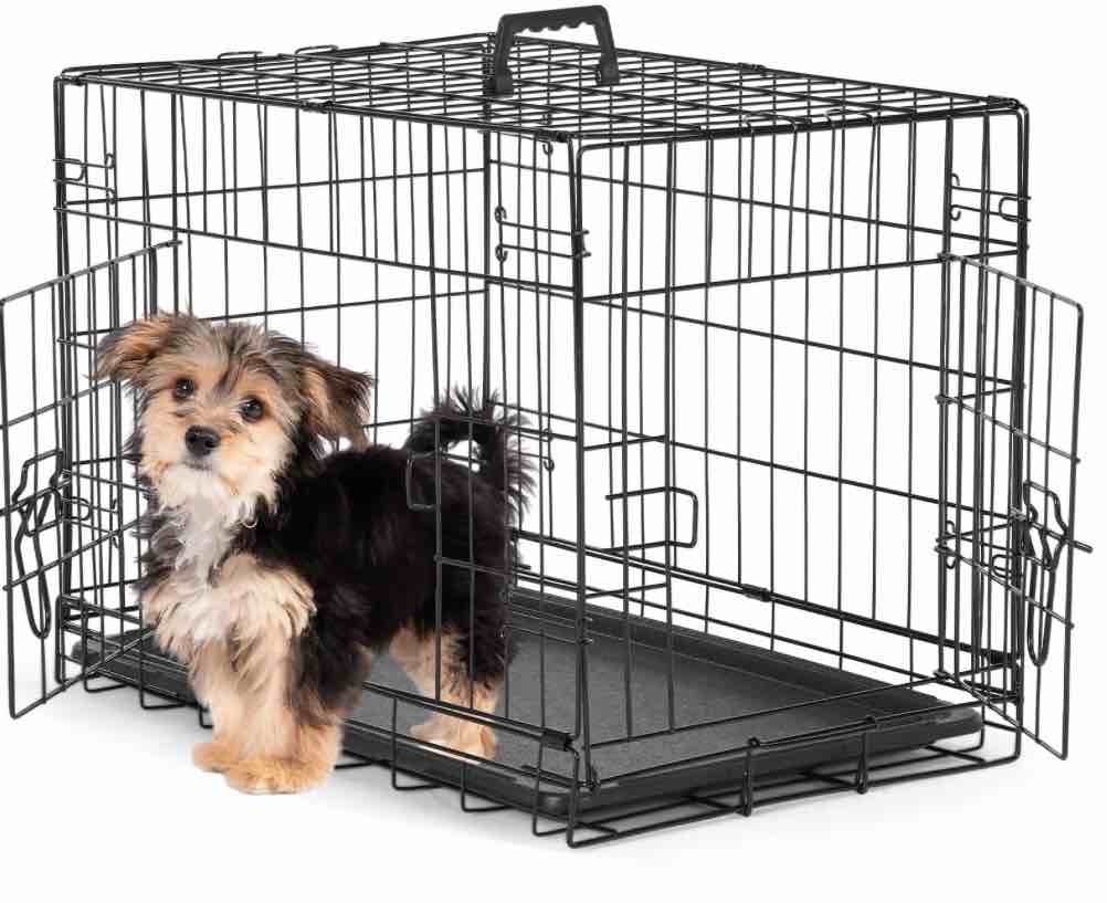 CONCETTA 24 inch Double-Door Folding Dog Crate, Portable Small Cage with Leak-Proof Pan Tray