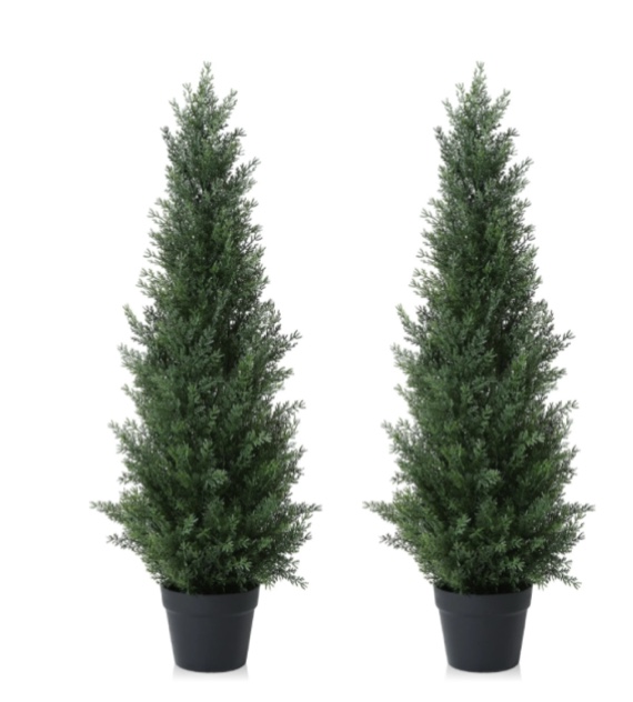 Artificial Cedar Tree 2 Pack 3 ft Outdoor Artificial Topiary Cedar Plants Fake Tree UV Rated Potted Plants for Porch Decor Faux Pine Tree for Perfect Housewarming Gift