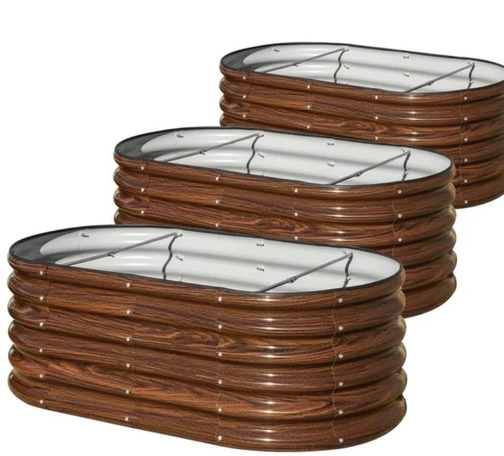 SnugNiture 3 Pcs 4x2x1.5ft Raised Garden Bed Outdoor, 17" Tall Galvanized Metal Planter Box, Raised Garden Bed Kit for Planting Vegetables Plants Fruits, Brown