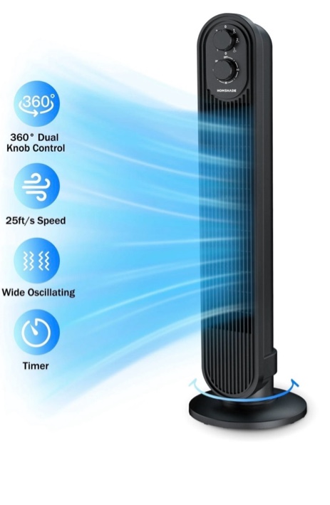 Tower Fan,31" Oscillating Standing Fan for Home,HOMSHADE Floor Fan with 360° Dual Knob Control ,3 Speed,Timer Bladeless Fan for Bedroom Office,Black