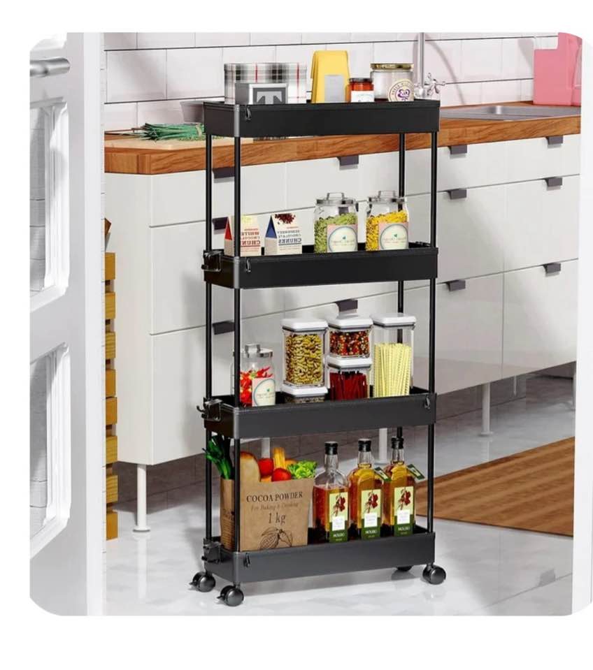 SOYO 4 Tier Slim Rolling Storage Cart Organizer, Mobile Shelving Unit Utility Cart Tower Rack for Kitchen Bathroom Laundry Narrow Places, Black