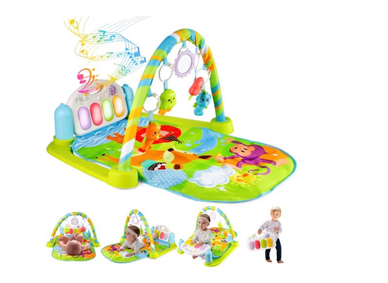 Baby Play Mat Baby Gym Funny Play Piano Tummy Time Baby Activity Gym Mat with 5 Infant Learning Sensory Baby Toys, Music and Lights Boy & Girl Gifts for Newborn Baby 0 to 3 6 9 12 Months