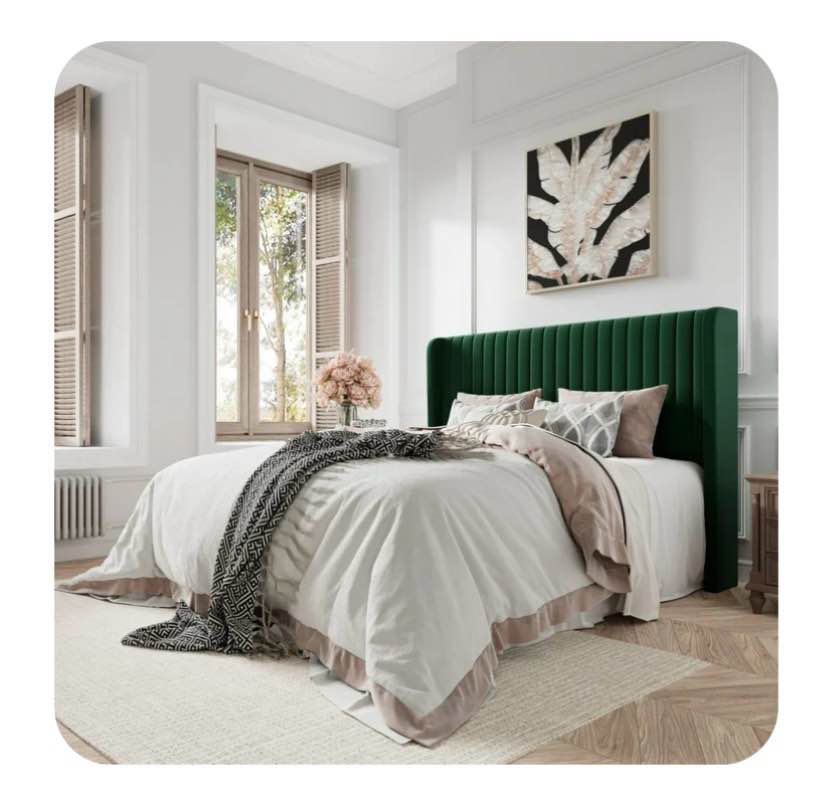 Amolife Queen Size Velvet Upholstered Bed with Wingback Headboard, Green