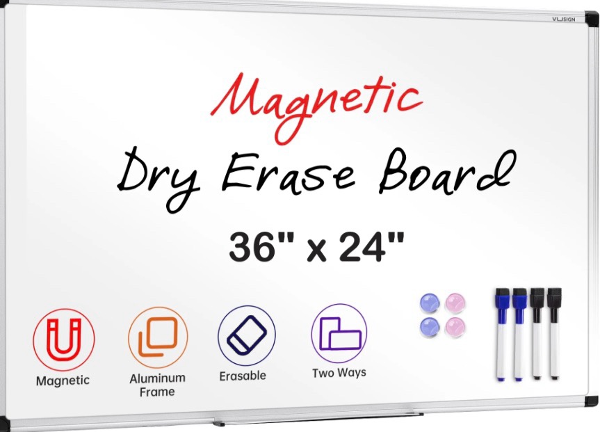 VUSIGN Magnetic Dry Erase Whiteboard, 36 X 24 Inches, Wall Mounted with Pen Tray, Silver Aluminium Frame