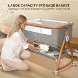 RUPOUN Bassinet Bedside Sleeper, Portabley Baby Crib with 6 Adjustable Heights and Breathable Mesh Panels, Foldable, Gray