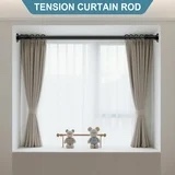 VEGCOO Tension Curtain Rod 51-128 Inch (4.25-10.5Ft), Rod Rust-free No Drilling Shower Curtain Rod, Outdoor Curtain Rods for Patio for Window Room Divider Closet Rod Black