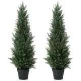Artificial Cedar Tree 2 Pack 3 ft Outdoor Artificial Topiary Cedar Plants Fake Tree UV Rated Potted Plants for Porch Decor Faux Pine Tree for Perfect Housewarming Gift
