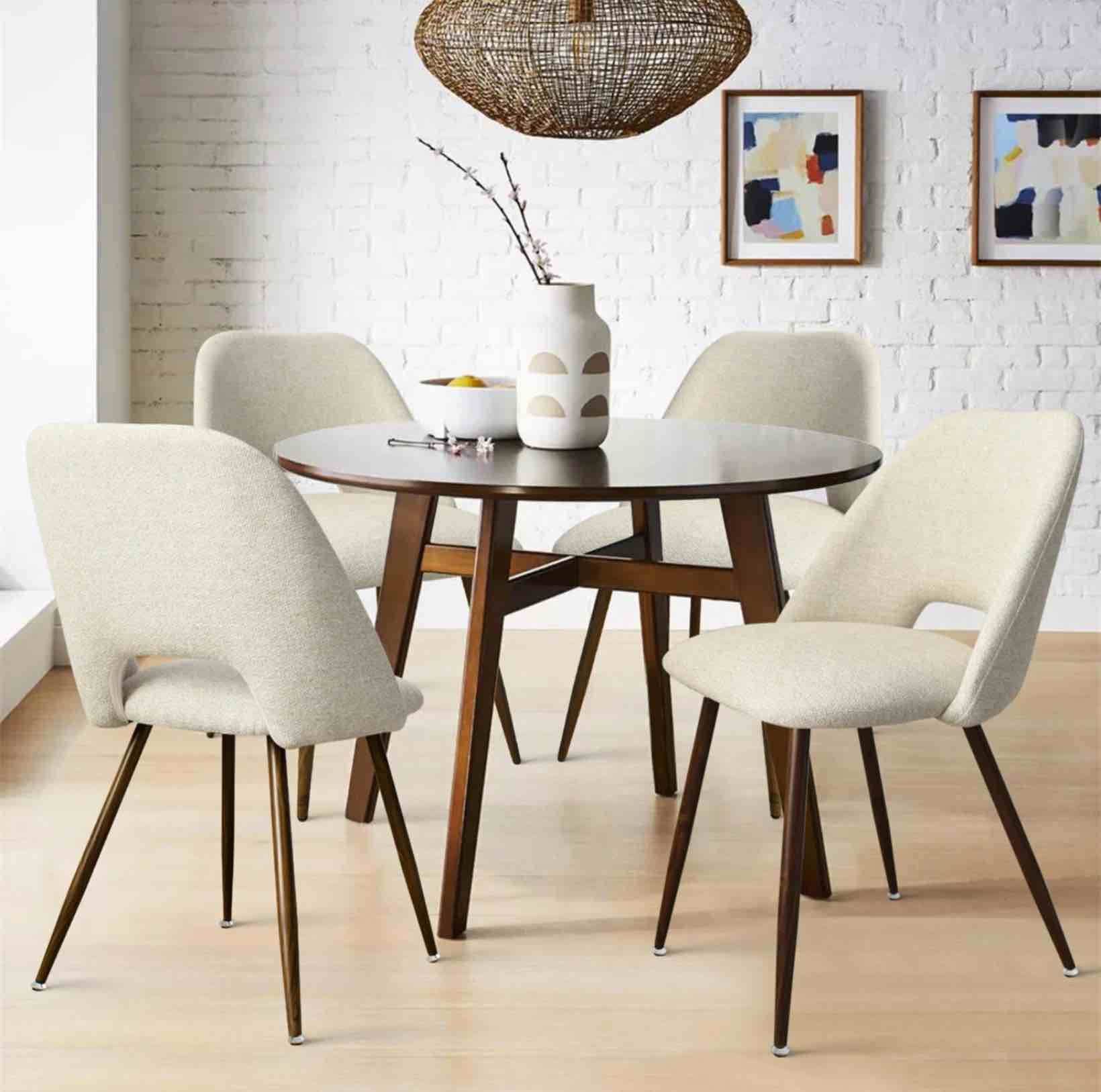 Aunnika Upholstered Walnut Dining Chairs, Set Of 4