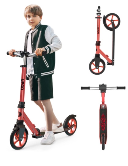 UPGO Kick Scooter for Ages 6+, Kids, Teens & Adults, 240 LB Max Load, Foldable, 8-Inch Wheels,Red