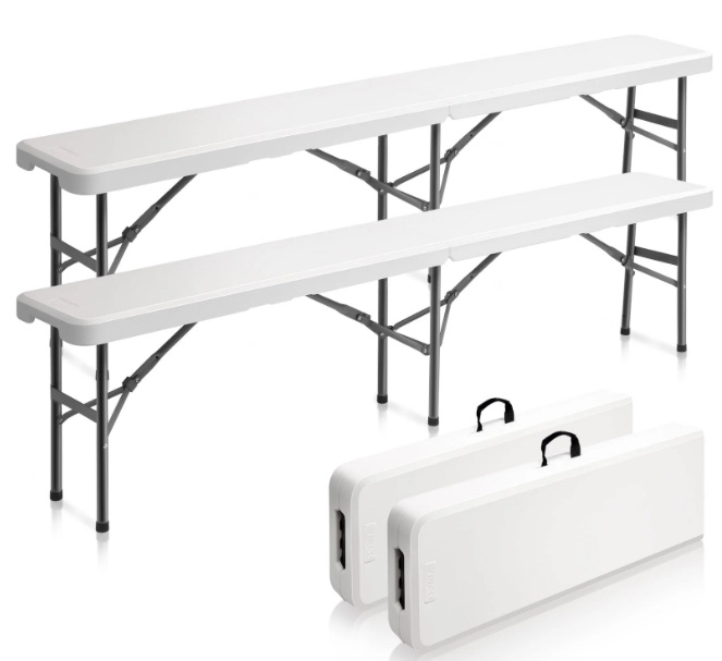 VINGLI 6 feet Plastic Folding Bench,Portable in/Outdoor Picnic Party Camping Dining Seat,Off-White Garden Soccer Multipurpose Entertaining Activities2 Pack