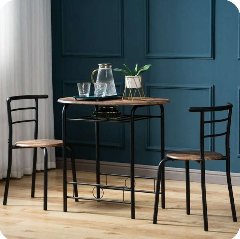 Ktaxon 3 Piece Dining Set Compact 2 Chairs and Table Set with Metal Frame Fire Wood and Black