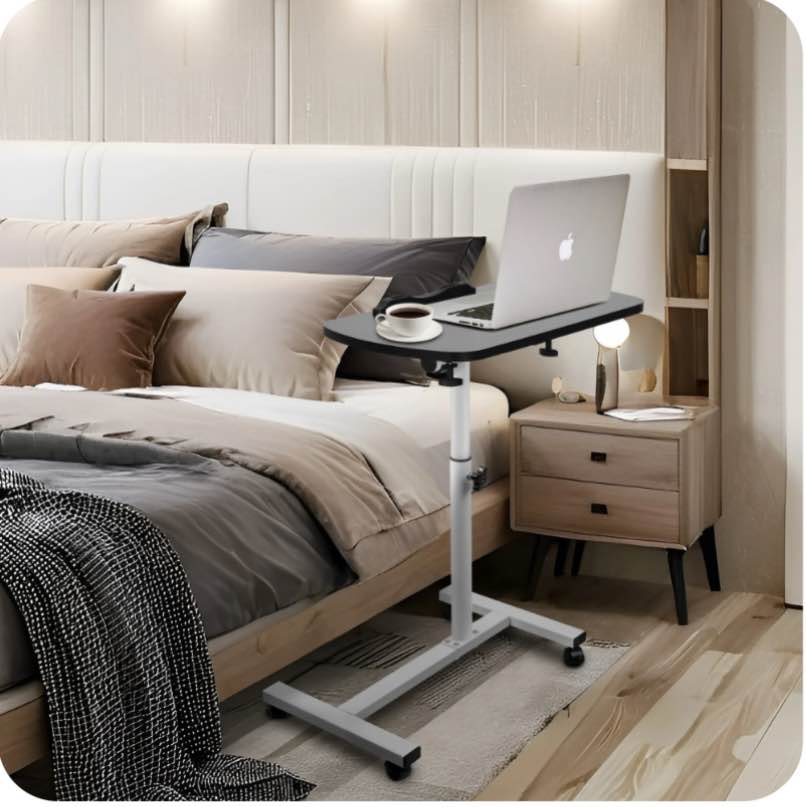 FANCYBANT Overbed Table 23.6-37.4" Height Adjustable Laptop Desk,Rotatable Tilting Desktop Rolling Mobile Desk with Lockable Wheels for Home, Office, Hospital