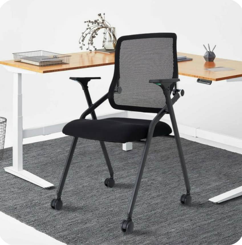 BROBRIYO Stackable Folding Chairs with Cushion Padded Mesh Bouncing Back Conference Room Chair for Office Meeting Training 1 Pack