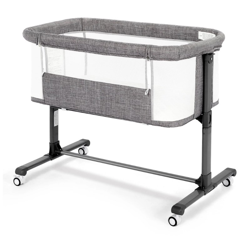 AILEEKISS Baby Bassinet with Wheels, Height Adjustable Newborn Bedside Sleeper for Baby, Grey