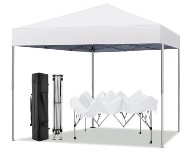 GVDV 10 ft x 10 ft Easy Pop up Outdoor Canopy Tent, Straight Legs Instant Canopy for Outside with Carrying Bag, White