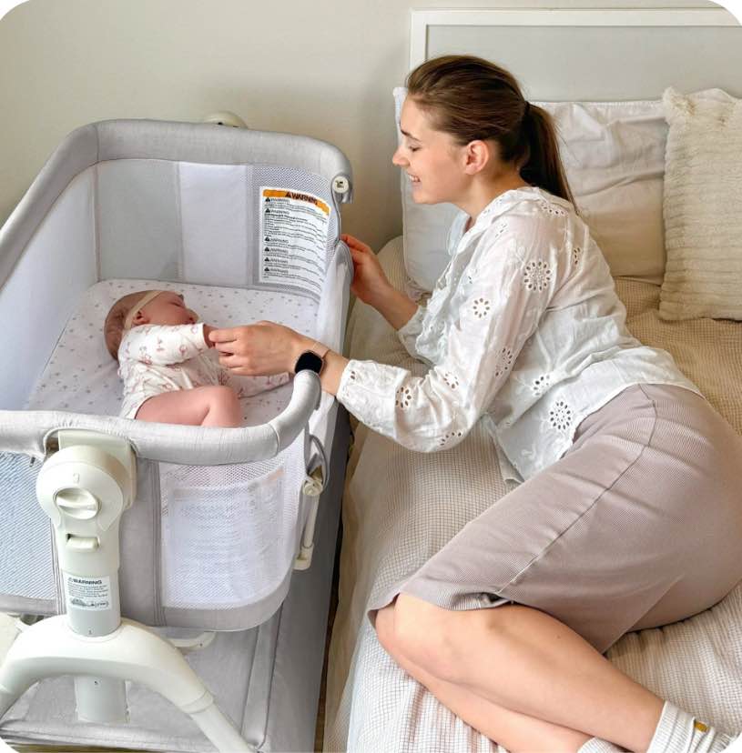 HARPPA Baby Bassinet, 3 in 1 Baby Bassinet Bedside Sleeper with Rocking and Adjustable Height, Light Gray