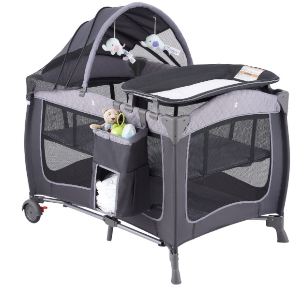 Pamo Babe Unisex Portable Baby Play Yard Include Wheels, Canopy, Changing Table for Newborn(Grey)