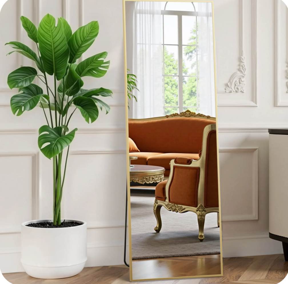 EDX Full Length Mirror 59"x16" Full Body Mirror Rectangle Free Standing Wall Mounted Leaning Hanging Full body Mirrors, Gold